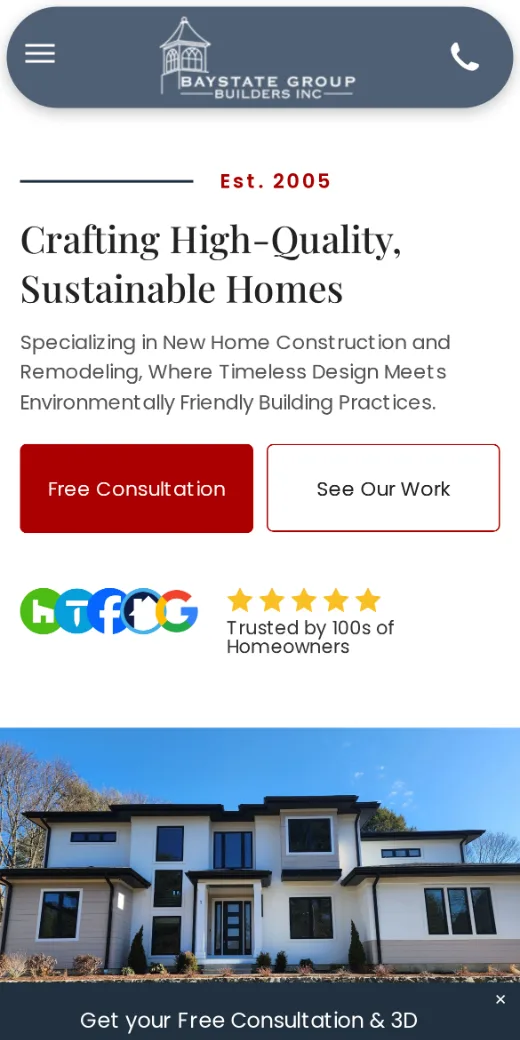 Baystate Group Builders homepage on a phone