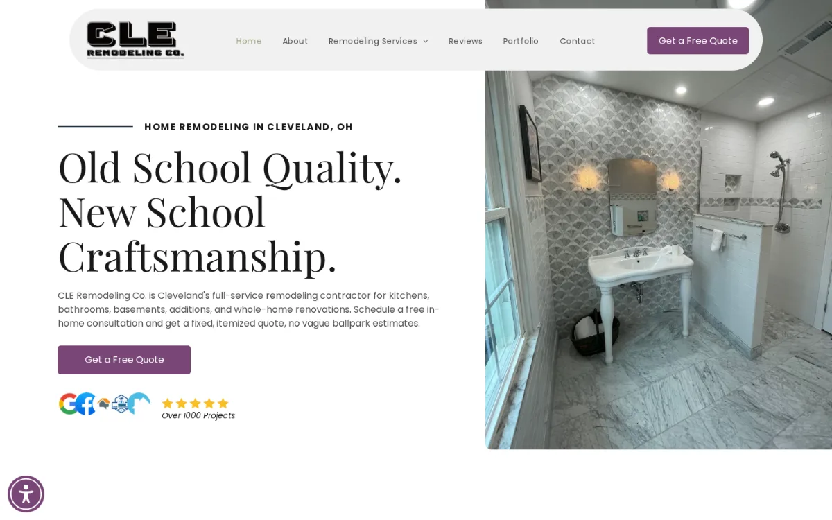 CLE Remodeling Co. website homepage