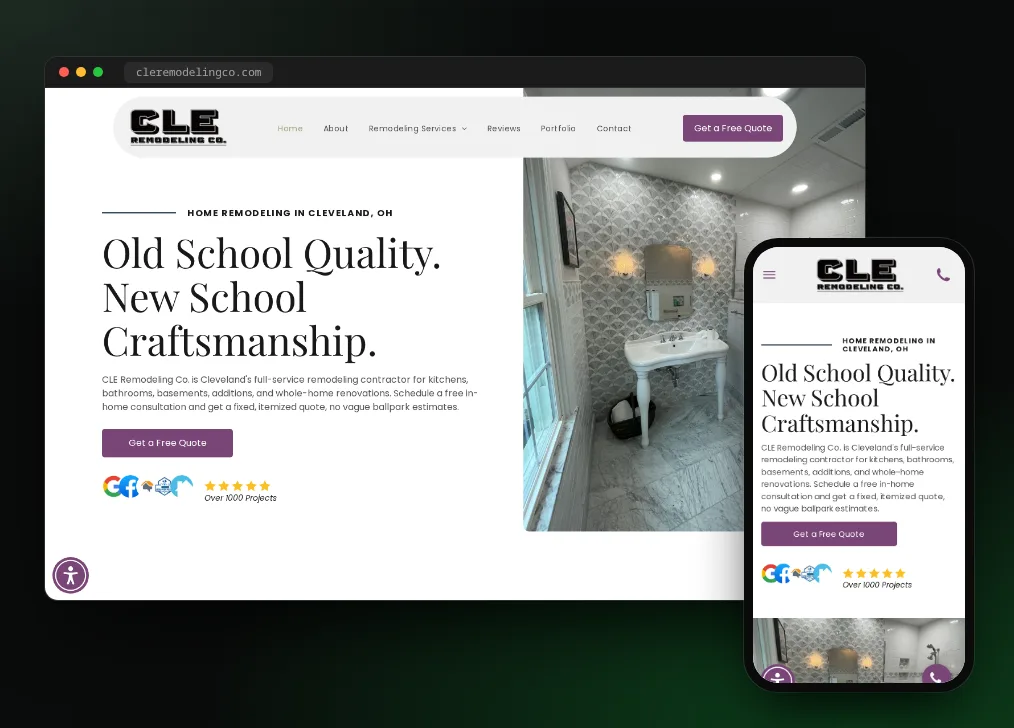 CLE Remodeling Co. website on desktop and mobile