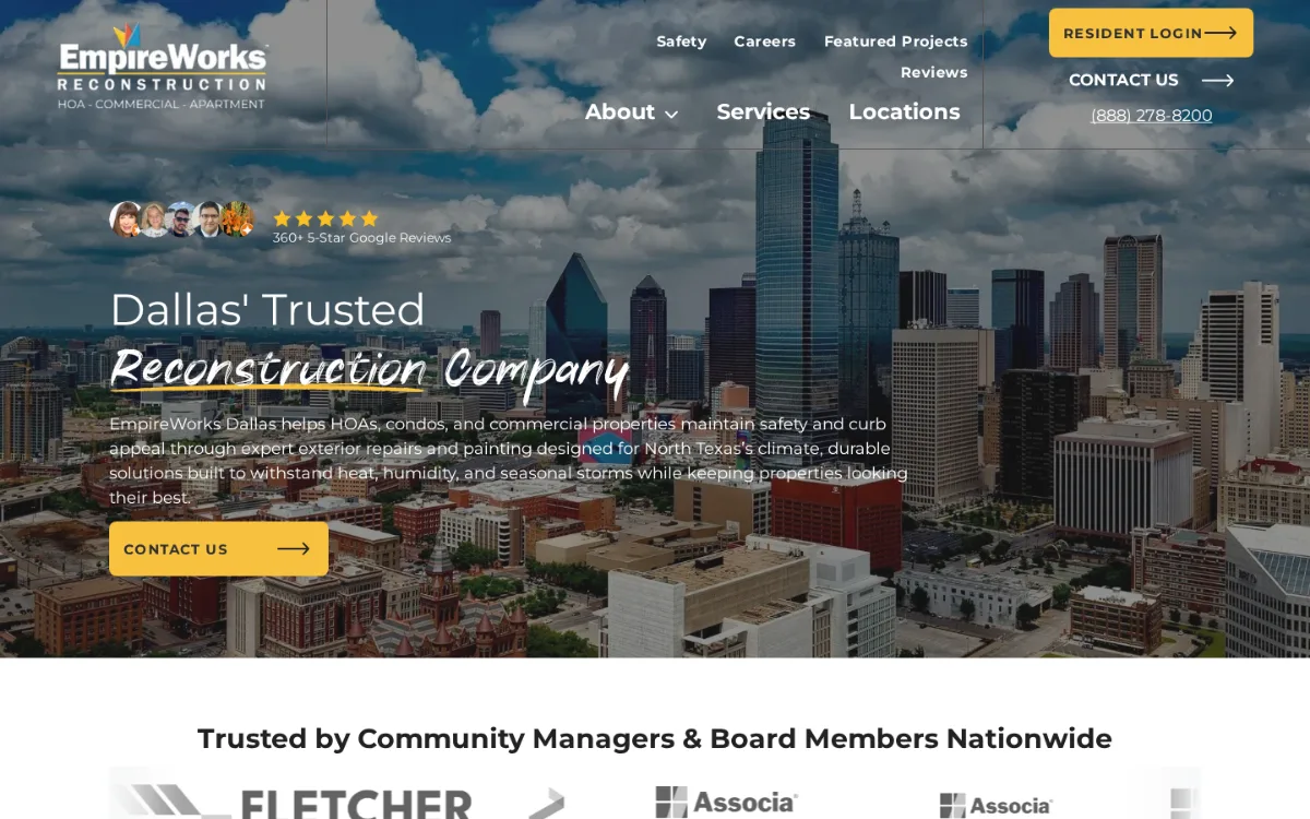EmpireWorks Reconstruction Dallas location page on desktop