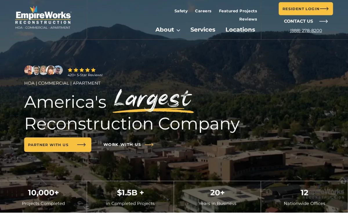 EmpireWorks Reconstruction homepage on desktop