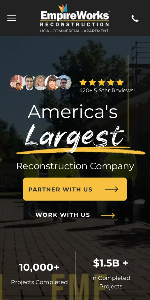 EmpireWorks Reconstruction homepage on a phone