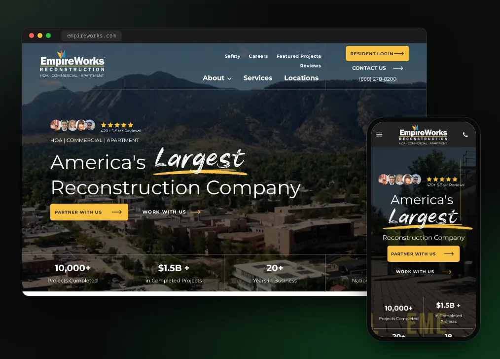 EmpireWorks Reconstruction website on desktop