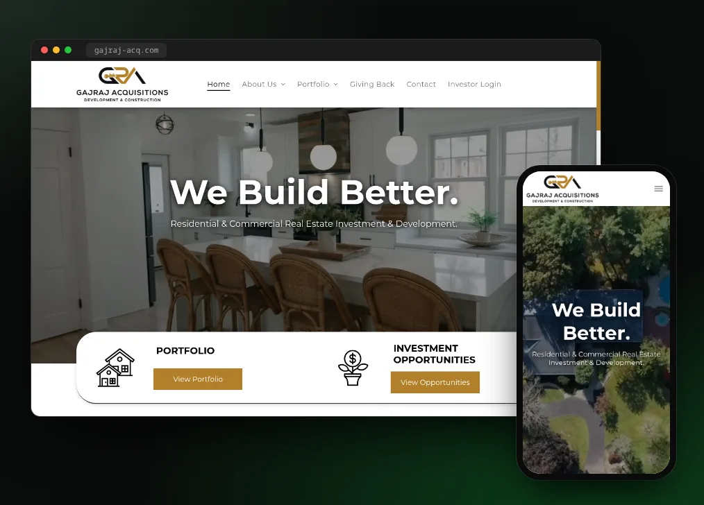 Gaj-Raj Acquisitions website on desktop