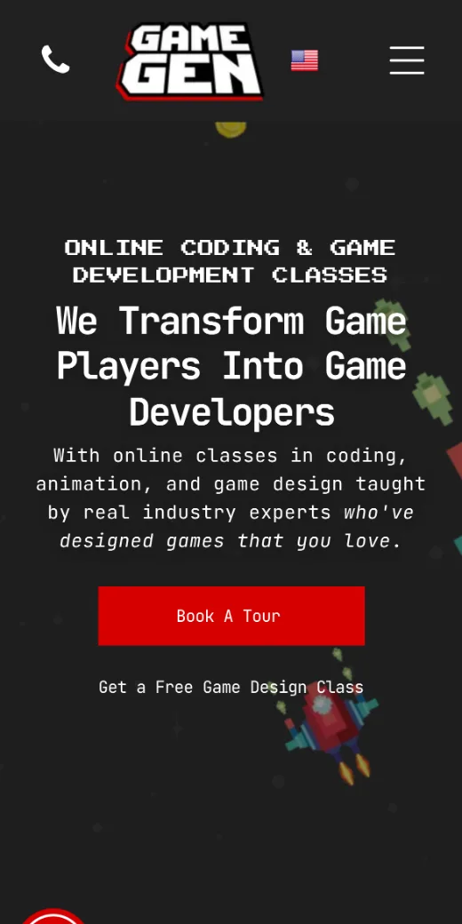 GameGen homepage on a phone