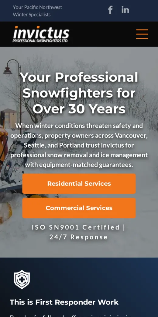 Invictus Snow Fighters homepage on a phone