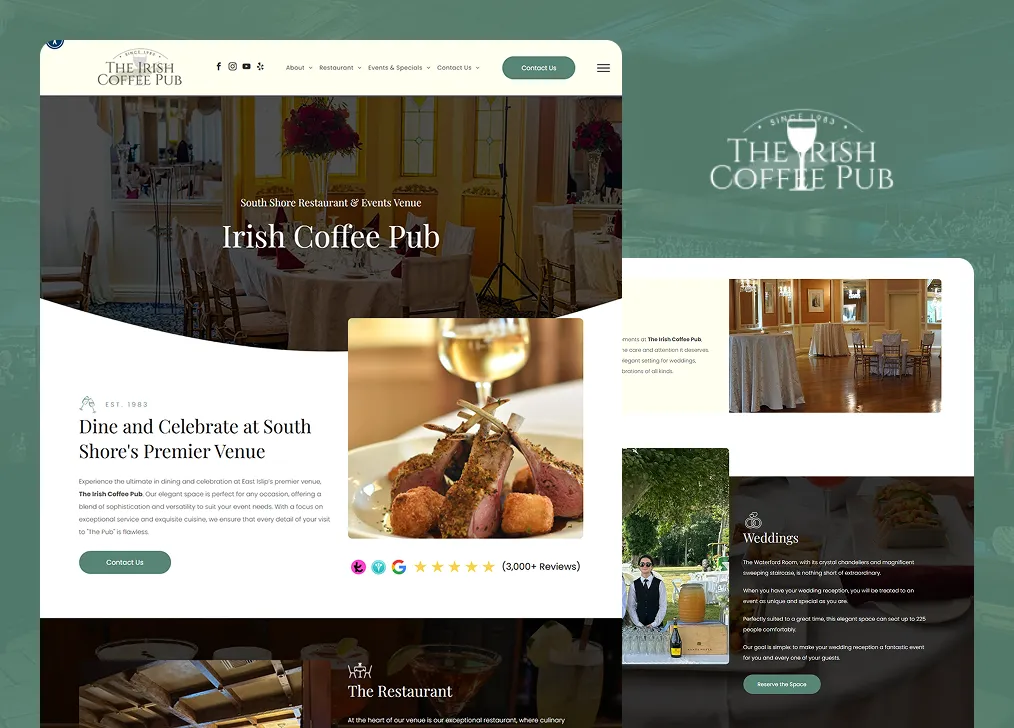 Irish Coffee Pub website on desktop