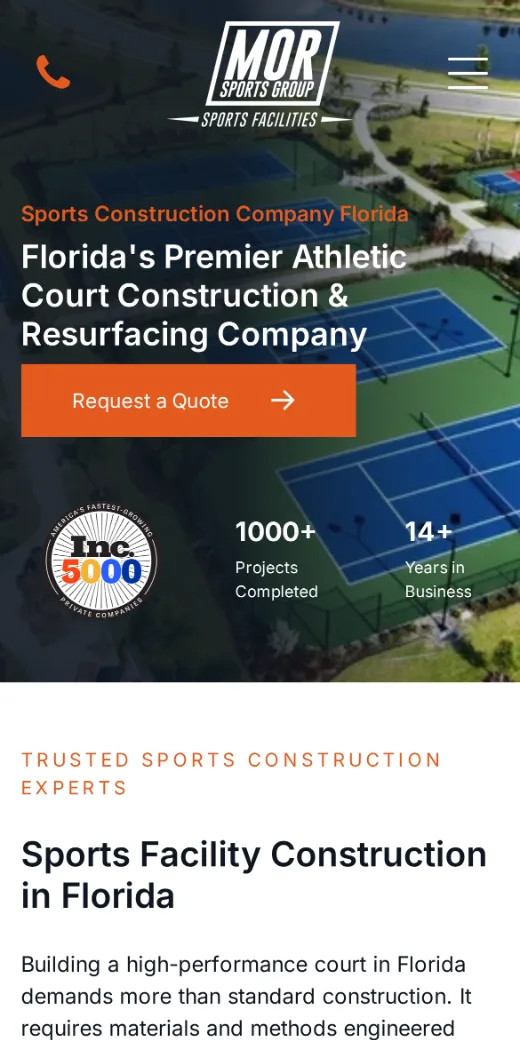 Mor-Sports Group Florida page on a phone