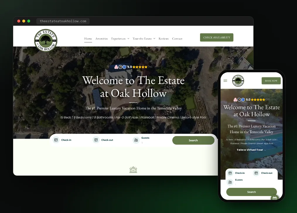 The Estate at Oak Hollow website on desktop