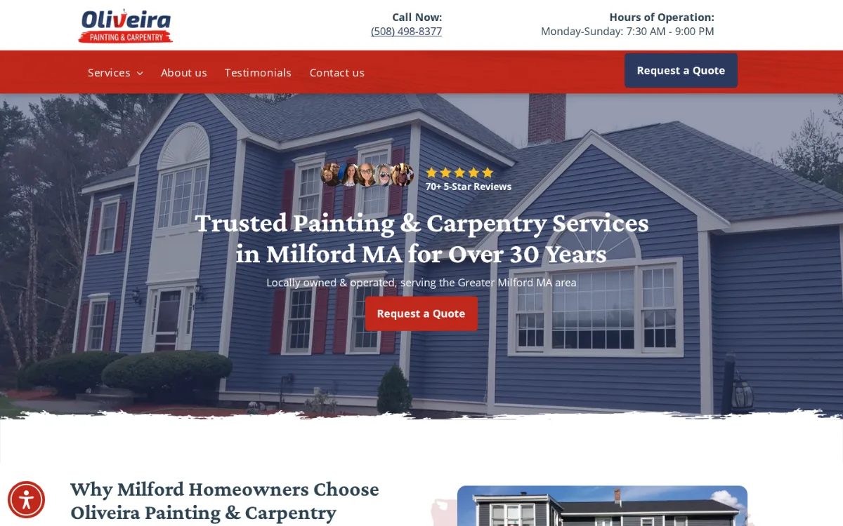Oliveira Painting & Carpentry website homepage