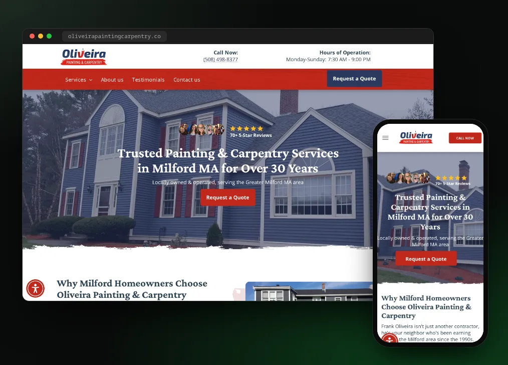 Oliveira Painting & Carpentry website on desktop and mobile