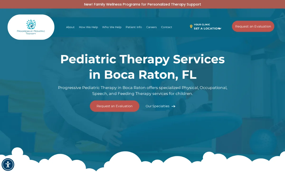 Progressive Pediatric Therapy Boca Raton clinic page on desktop