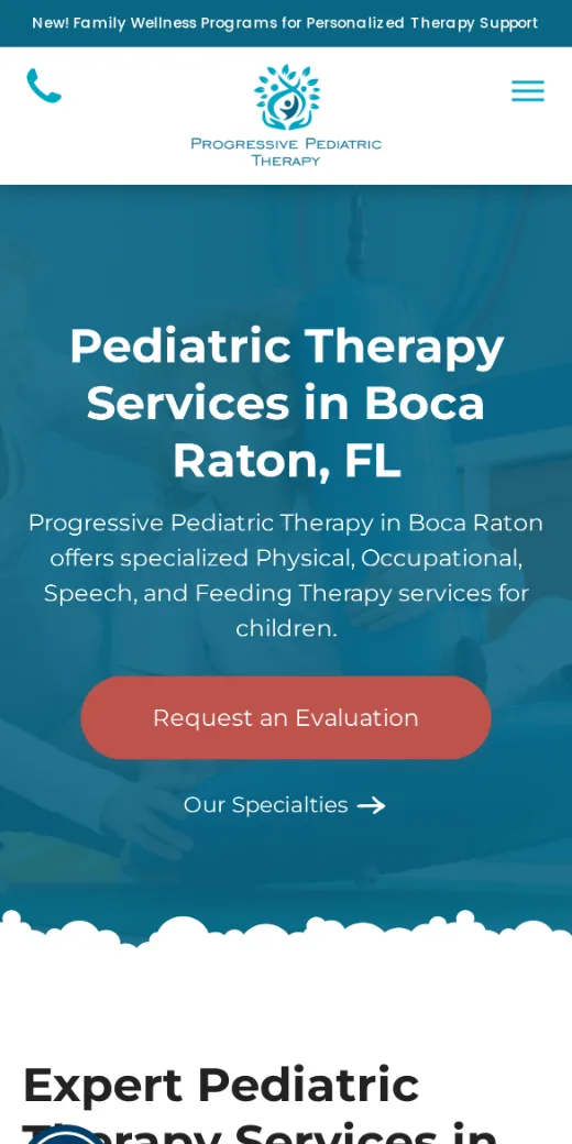 Progressive Pediatric Therapy Boca Raton clinic page on a phone