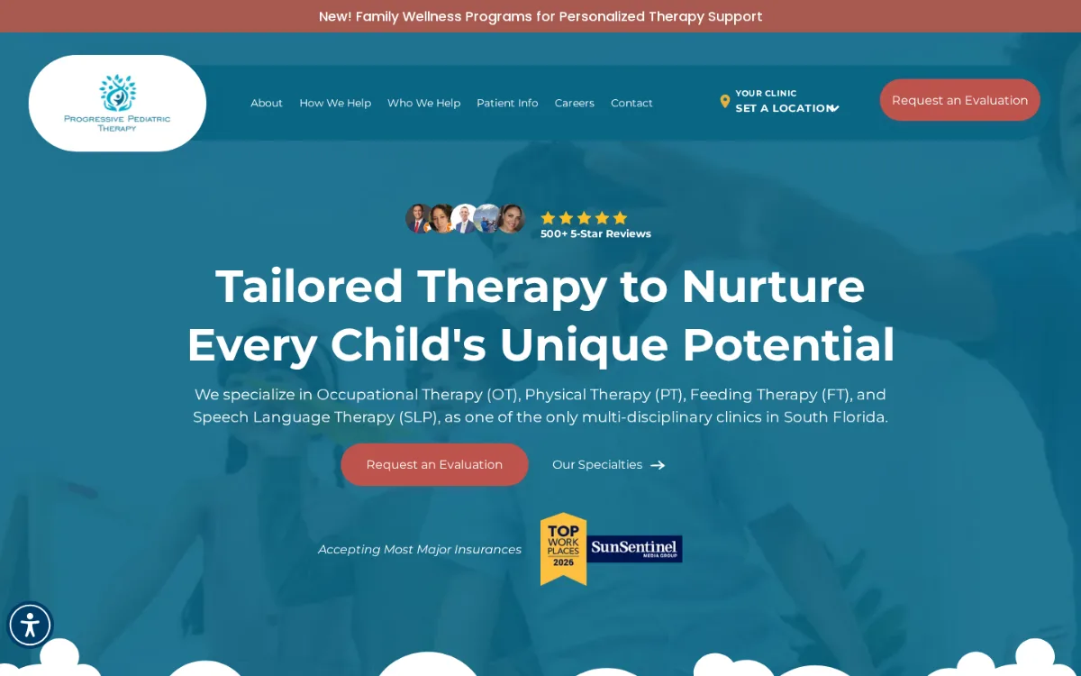 Progressive Pediatric Therapy homepage on desktop