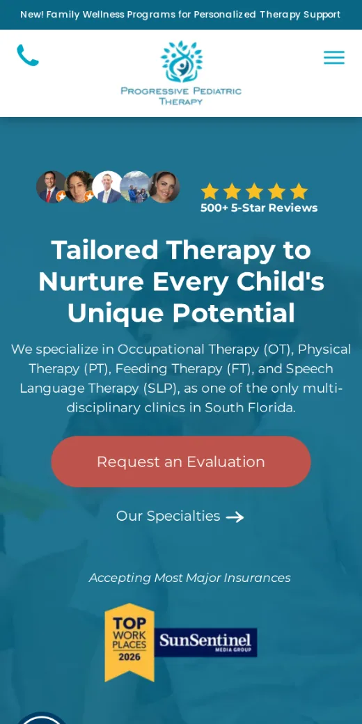Progressive Pediatric Therapy homepage on a phone
