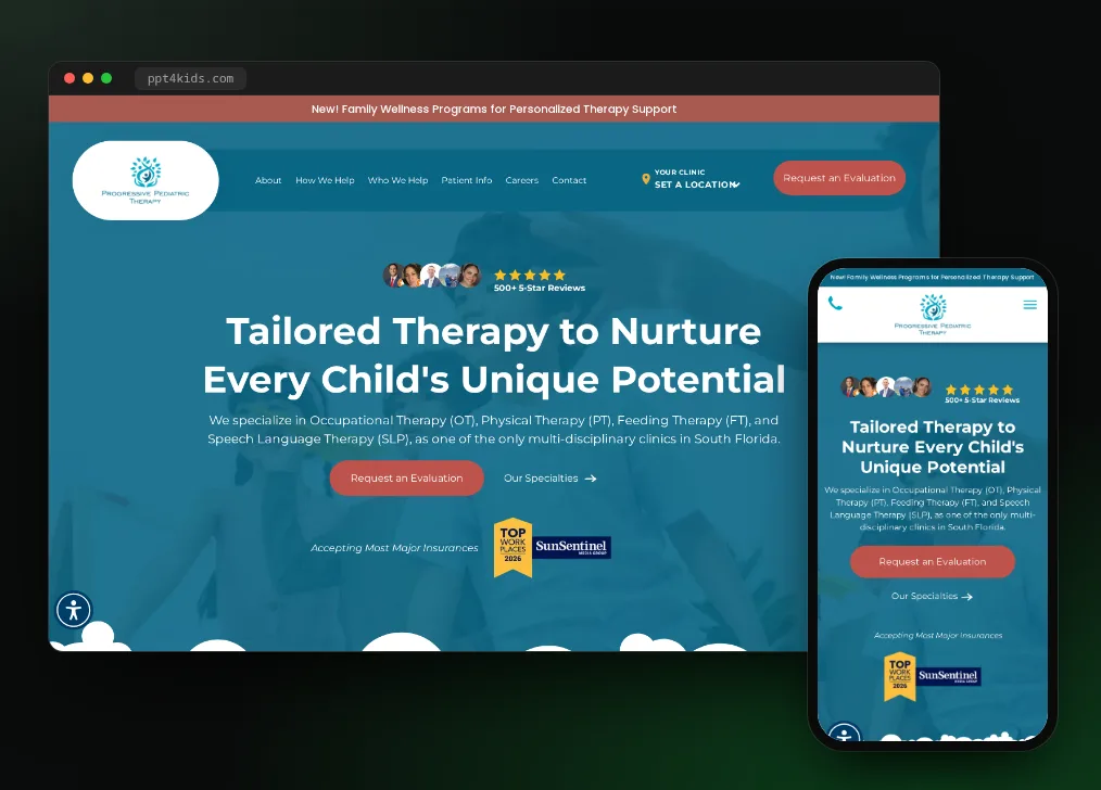Progressive Pediatric Therapy website on desktop