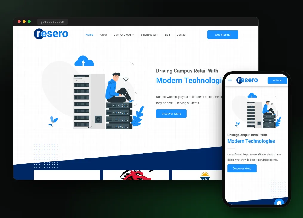 resero Retail Technologies website on desktop