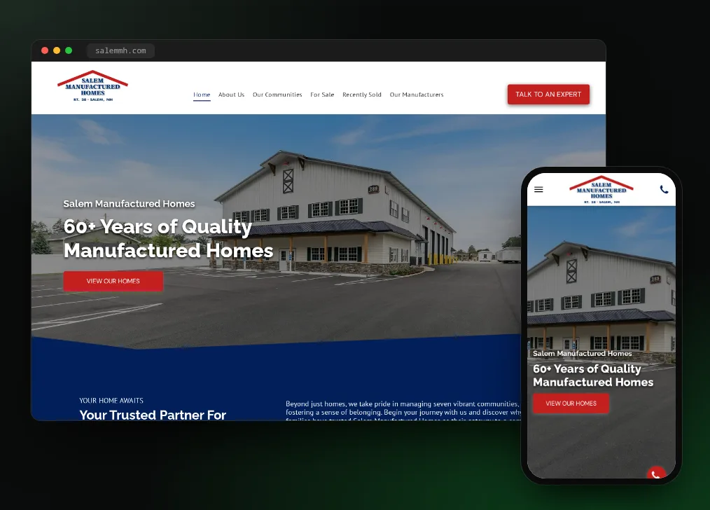 Salem Manufactured Homes website on desktop