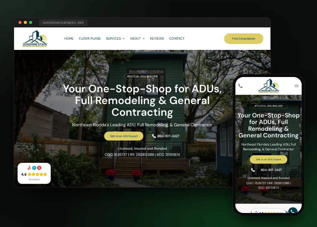 Sunshine State Professional Services website on desktop and mobile
