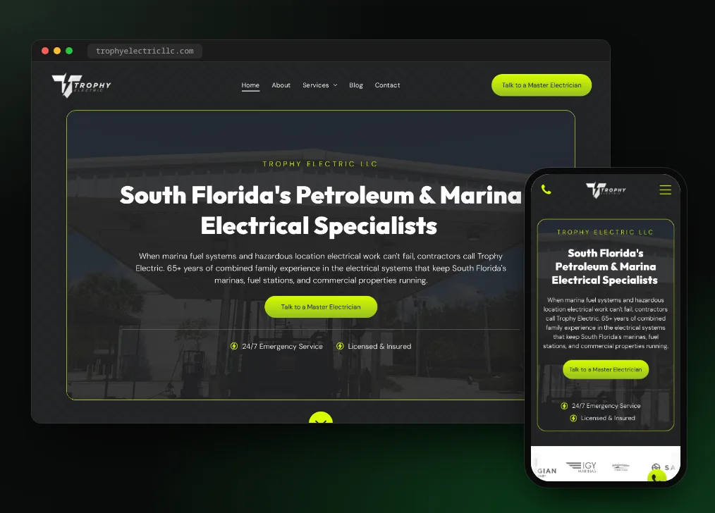 Trophy Electric website on desktop